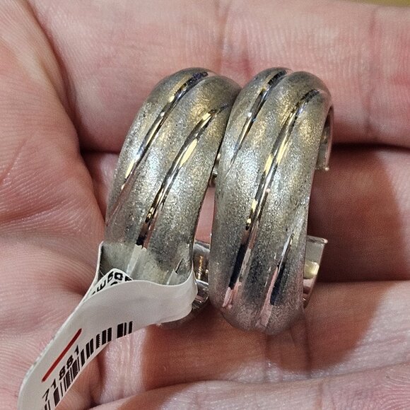 18K White Gold Frosted Finish Hoop Etched Earrings 5.9 Grams